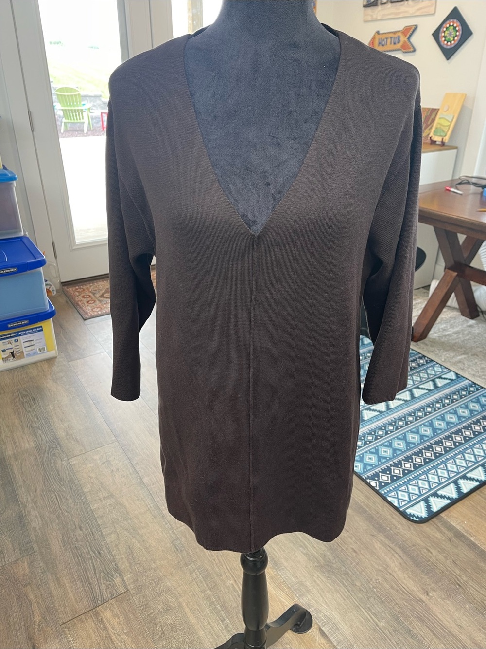 V-Neck Long Sleeve Brown Knit Top